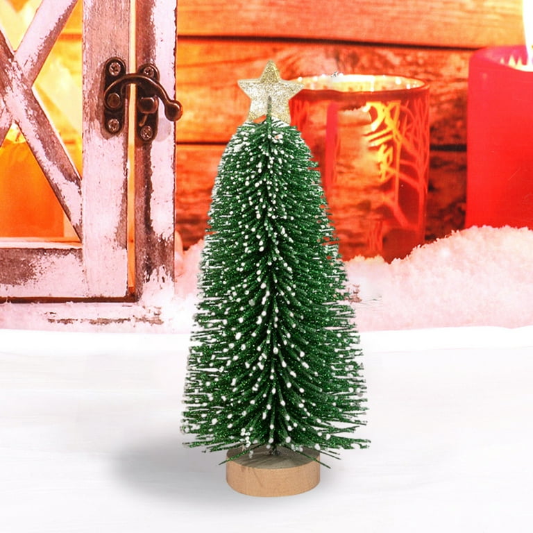 Mini Pine Trees 8Inch Sisal Frosted Christmas Trees Snow-Covered with Wood  Base Christmas Tree Set Tabletop Trees for Miniature Scenes, Christmas