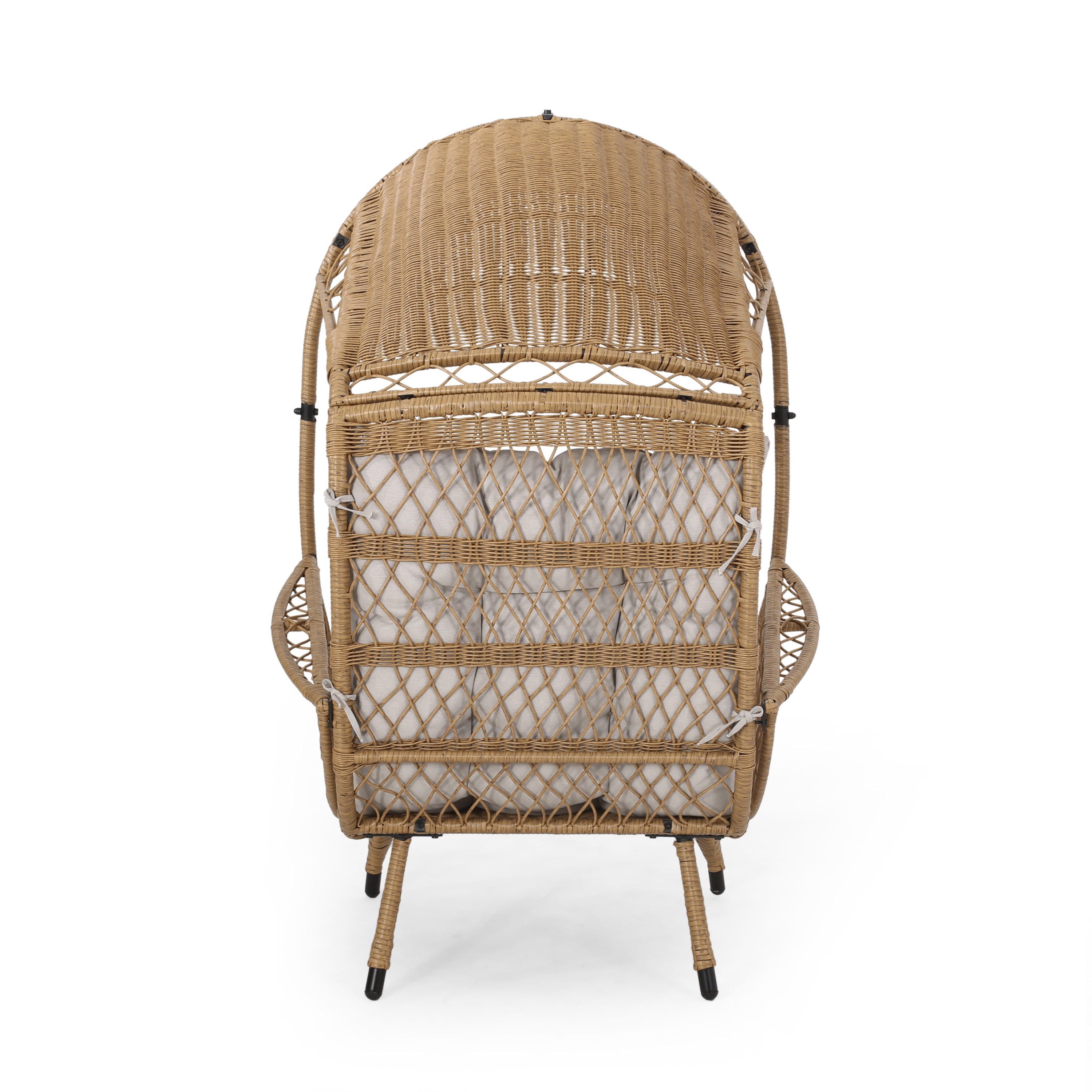 Basket Chair with Wicker Weave and Water-Resistant Cushion, Outdoor Standing Lounge Chair and Patio Seating, Brown and Beige