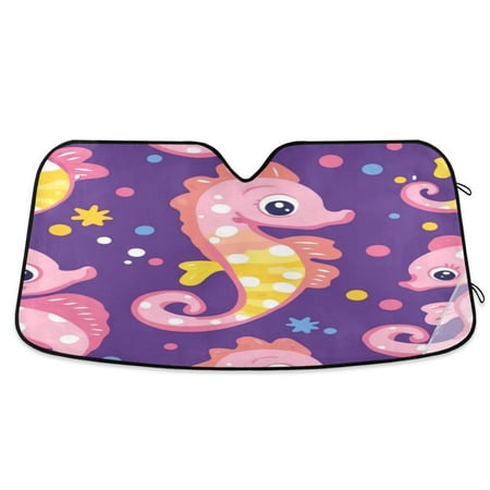 Car Sun Visor 57*31.5inch Windshield Sun Shield Car Sun Curtain Car Sun Shield Car Sun Insulation Suitable For Most Vehicles Cute Cartoon Seahorse