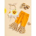 thumbnail image 3 of Arvbitana 6M-5T Toddler Baby Girls 3Pcs Pants Set Sleeveless Sunflower Print Tie-up Halter Tops + Bell Bottoms + Bowknot Headband Outfits Infant Summer Cute Clothes, 3 of 8