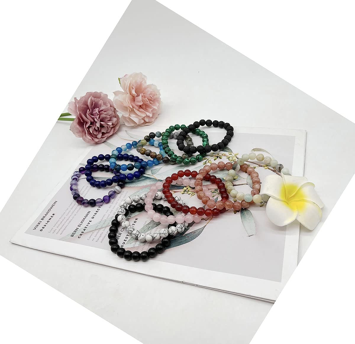 Nelbons 12-Piece 8mm Semi-Precious Stone Bead Bracelet Set photo 5