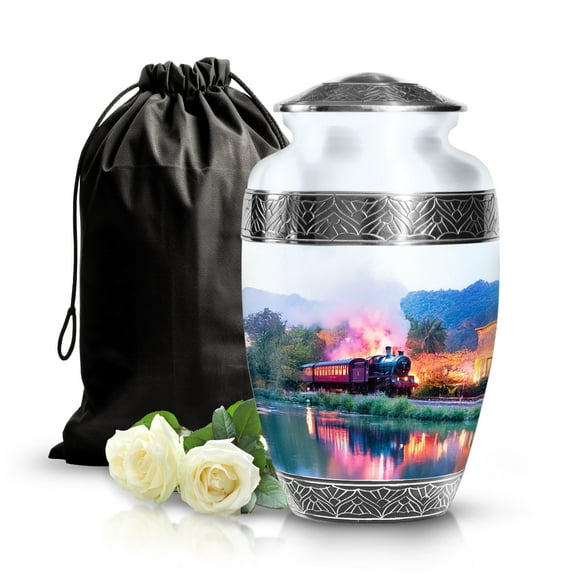 SABURIAL Train Urn - Adult Cremation Urn For Mom & Dad Ashes - Large Handcrafted Urns For Burial - Decorative Funeral Urns For Human Ash - 10 Inch Large With Velvet Bag