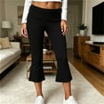 thumbnail image 3 of Womens Yoga Pants Capri High Waist Flare Leg Cropped Workout Pants Bootcut Soft Stretch for Pilates Summer Casual Wear,Black,L, 3 of 8