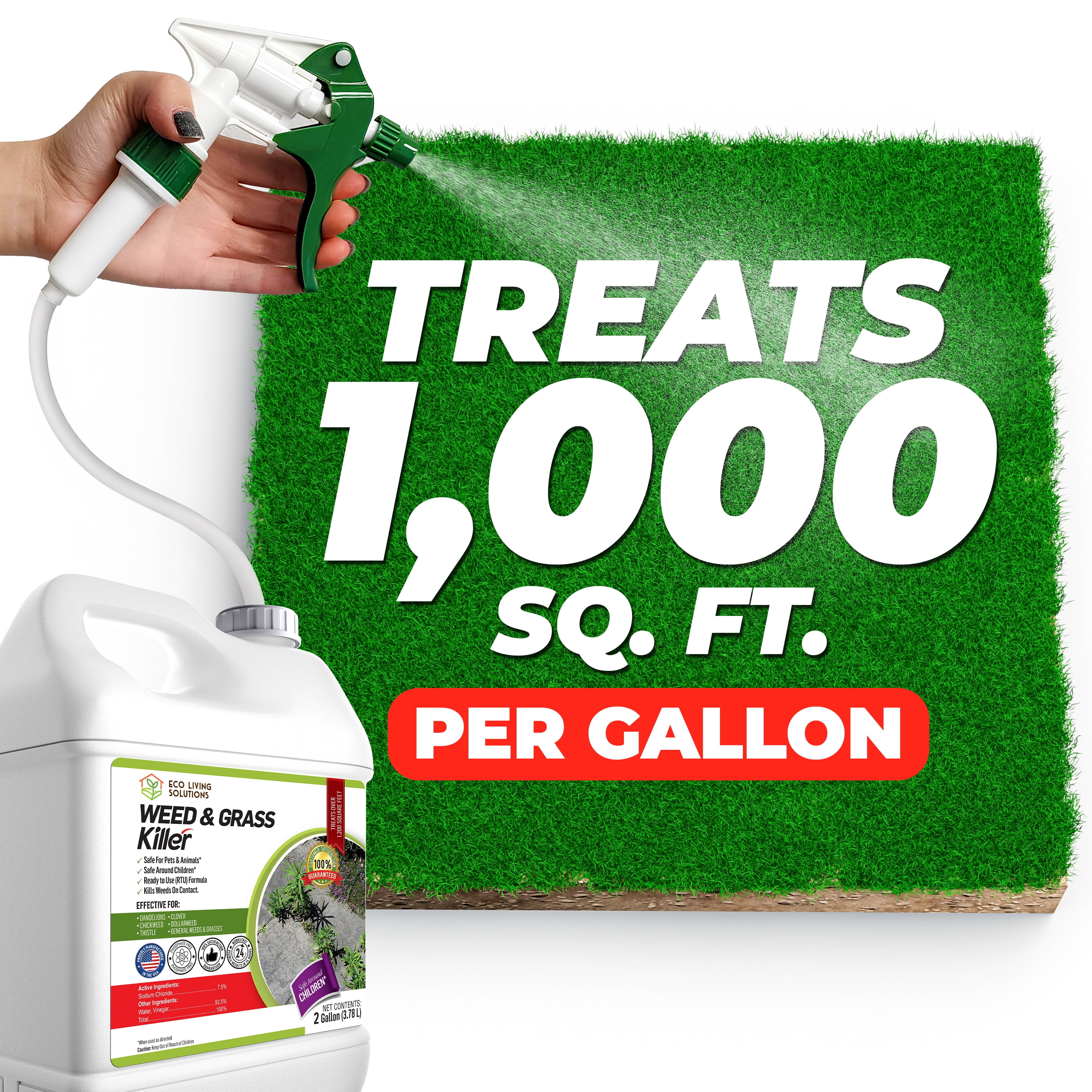 ECO GARDEN PRO - Organic Vinegar Weed Killer | Kid Safe Pet Safe | Clover Killer For Lawns | Moss Killer | Green Grass & Poison Ivy Killer | Spray Ready Glyphosate FREE Herbicide (1 Gallon)