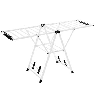 White Plastic Coated Clothes Airer With 8 Pulleys - Steel Wall Mounted Drying Rack