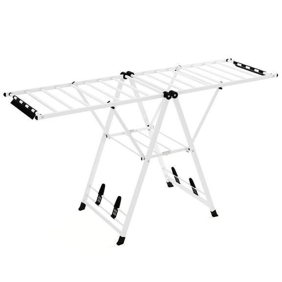 Costway Foldable Metal Laundry Drying Rack with Height Adjustable Wings, 20 Drying Rails White