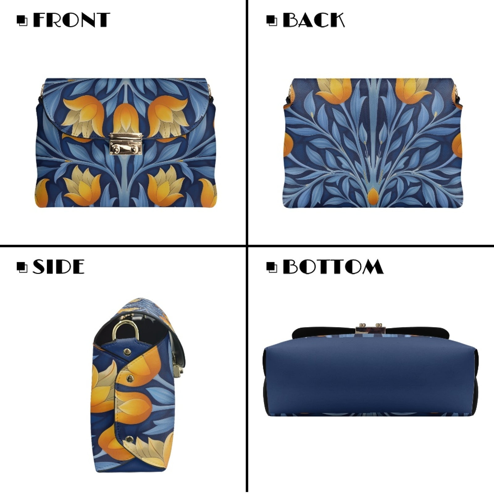 SCRAWLGOD Floral Print Yellow Blue Small Crossbody Purse, PU Leather Stylish Crossbody Bag, Stain Resistant Lightweight Cross Body Bag, Sling Bag with Purse for Women