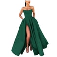 thumbnail image 2 of Satin Prom Dresses for Women Sleeveless Strapless Slit Zip Back A Line Maxi Dress Evening Ball Gown Wedding Guest Dress, 2 of 8