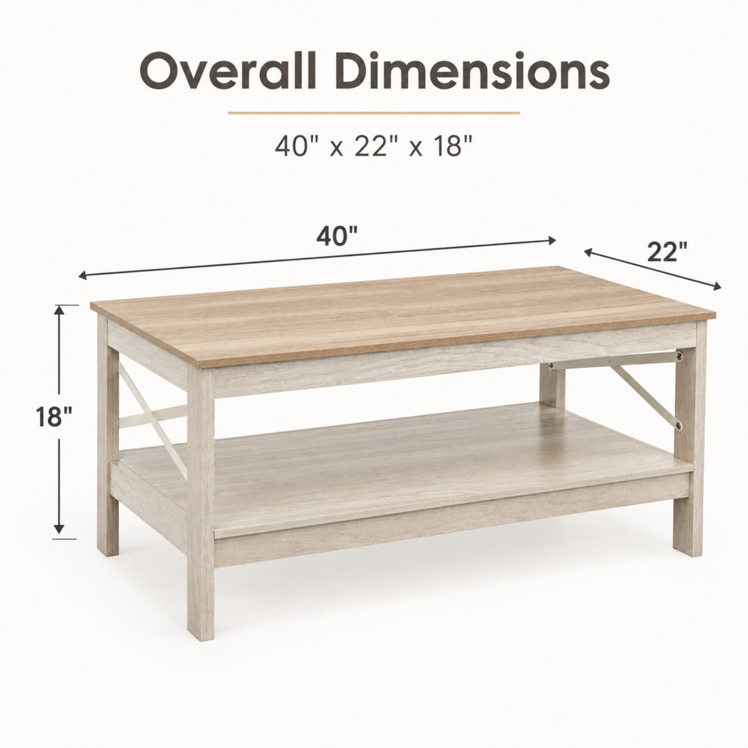Easy4Home Coffee Table with Open Storage Shelf,2-Tier Rustic Farmhouse Center Table for Living Room, Natural Oak