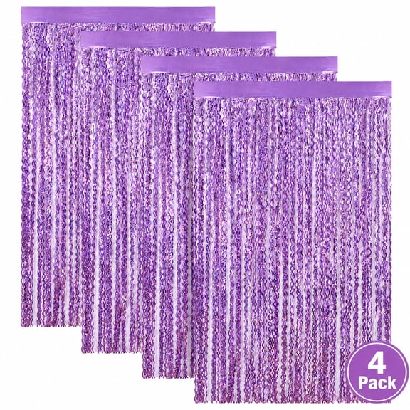 Purple Foil Fringe Curtains Wavy Sparkle Tinsel Backdrop for Birthday Graduation Halloween Christmas Photo Booth 3.3x6.6ft, 4 pack