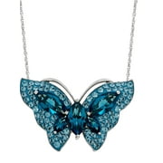 Brilliance Fine Jewelry Sterling Silver Blue Crystal Butterfly Pendant , 18" Necklace