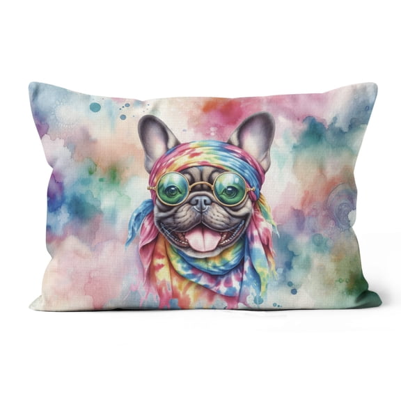 Hippie French Bulldog Portrait Watercolor Tie-Dye Vintage Styles Pillow Cushion Double Sided Dog Lover Gifts Throw Pillow - 00014