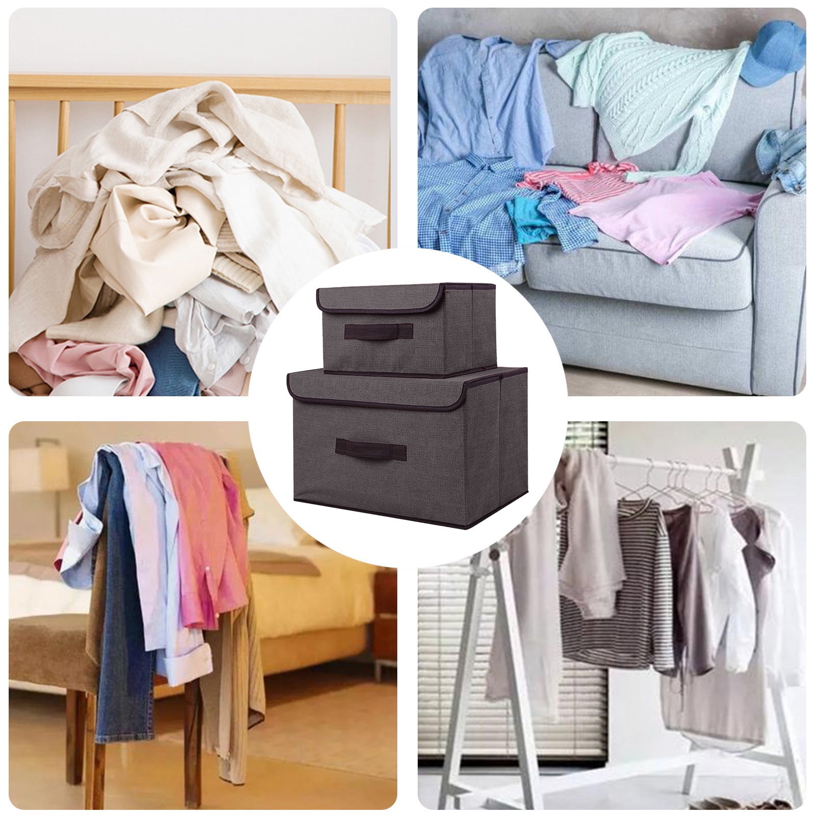 Bizhua Gray: Large + Small - Storage Box Foldable Clothes and Miscellaneous Portable Dust-Proof Storage Box with Lid Folding Storage Box (Large + Small)Storage Box Foldable Clothing Sundries