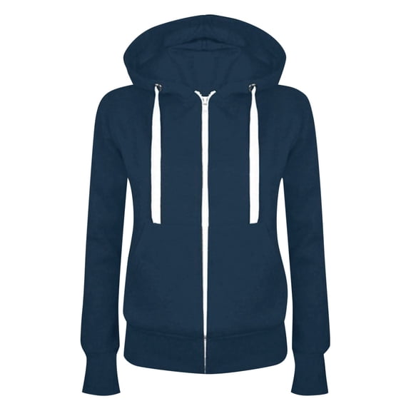 Fgnfyis Women's Casual Zip Up Hoodie with Patchwork Design Long Sleeve Hooded Sport Coat for Fashionable Streetwear and Outdoor Activities Dark Blue S