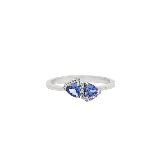 Twin Tanzanite White Topaz Silver Ring Artistic Minimalist Sparkle Fine Jewelry Gift for Women