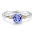 thumbnail image 2 of Gem Stone King 925 Silver and 10K Yellow Gold Blue Tanzanite and White Lab Grown Diamond 3-Stone Engagement Ring for Women (0.93 Cttw, Round 6MM, Gemstone December Birthstone, Size 5), 2 of 4