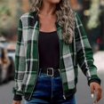 thumbnail image 3 of Yokua Women's Casual Zip Up Bomber Jacket Coat Lightweight Plaid-print Outwear Tops Windbreaker with Pocket, 3 of 10