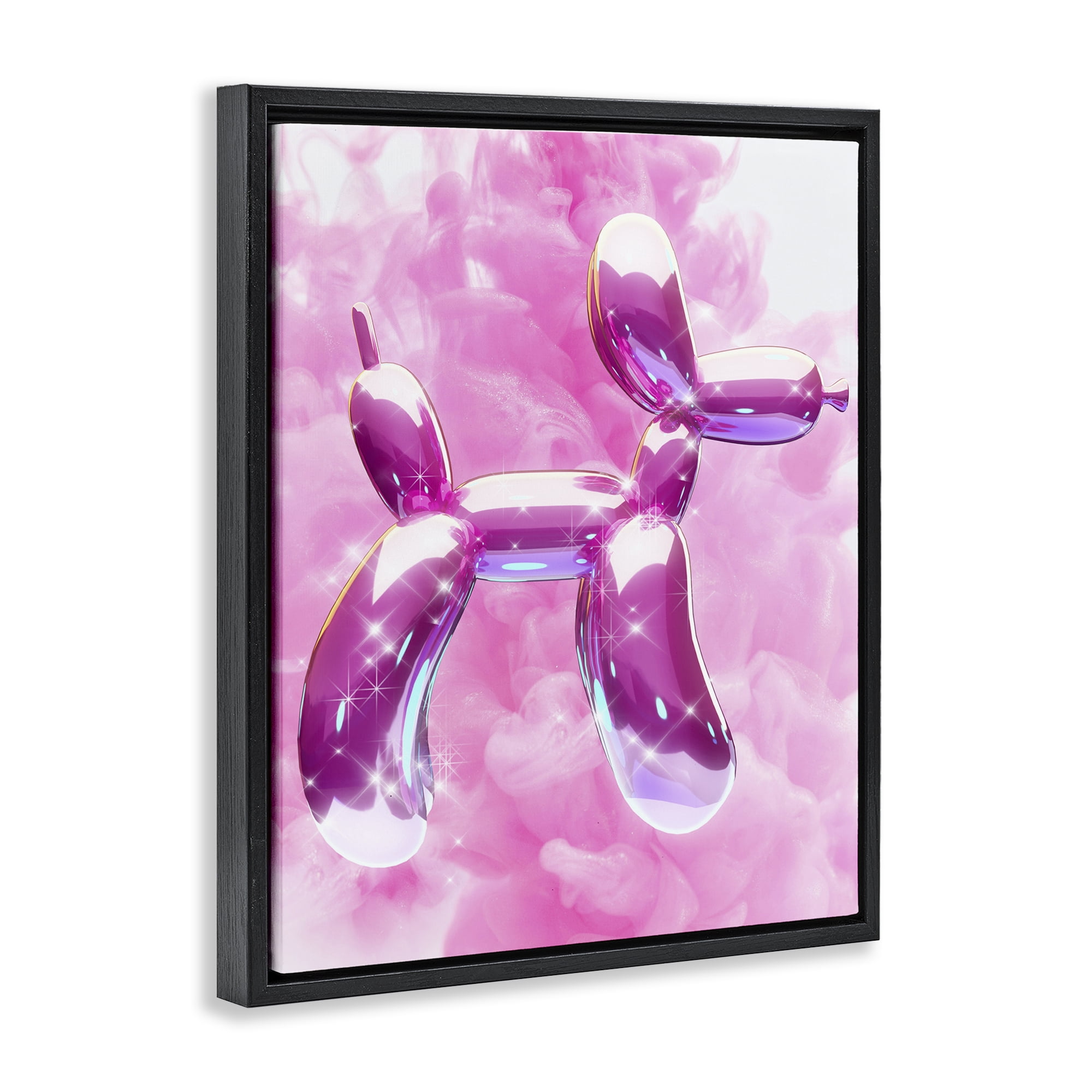 Stupell Industries Glitzy Balloon Dog Abstract Painting Black Floater Framed Canvas Art Print Wall Art, 25 x 31