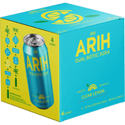 ARIH Dual Biotic Soda, Functional Prebiotic and Postbiotic Soda, Low Sugar, Clear Lemon, 12 fl oz, 4 Pack