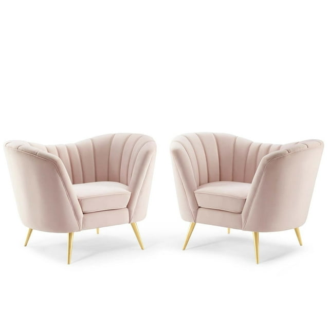 Modway Opportunity Modern Velvet Armchair Set in GoldPink