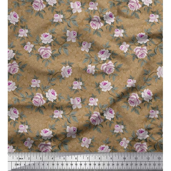 Soimoi Rayon Fabric Leaves & Rose Floral Print Fabric by the Yard 56 Inch Wide