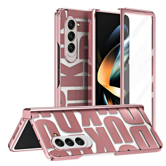 Haobuy Compatible with Samsung Galaxy Z Fold 5 Case with Screen Protector Plating Shockproof Hinge Case-Pink