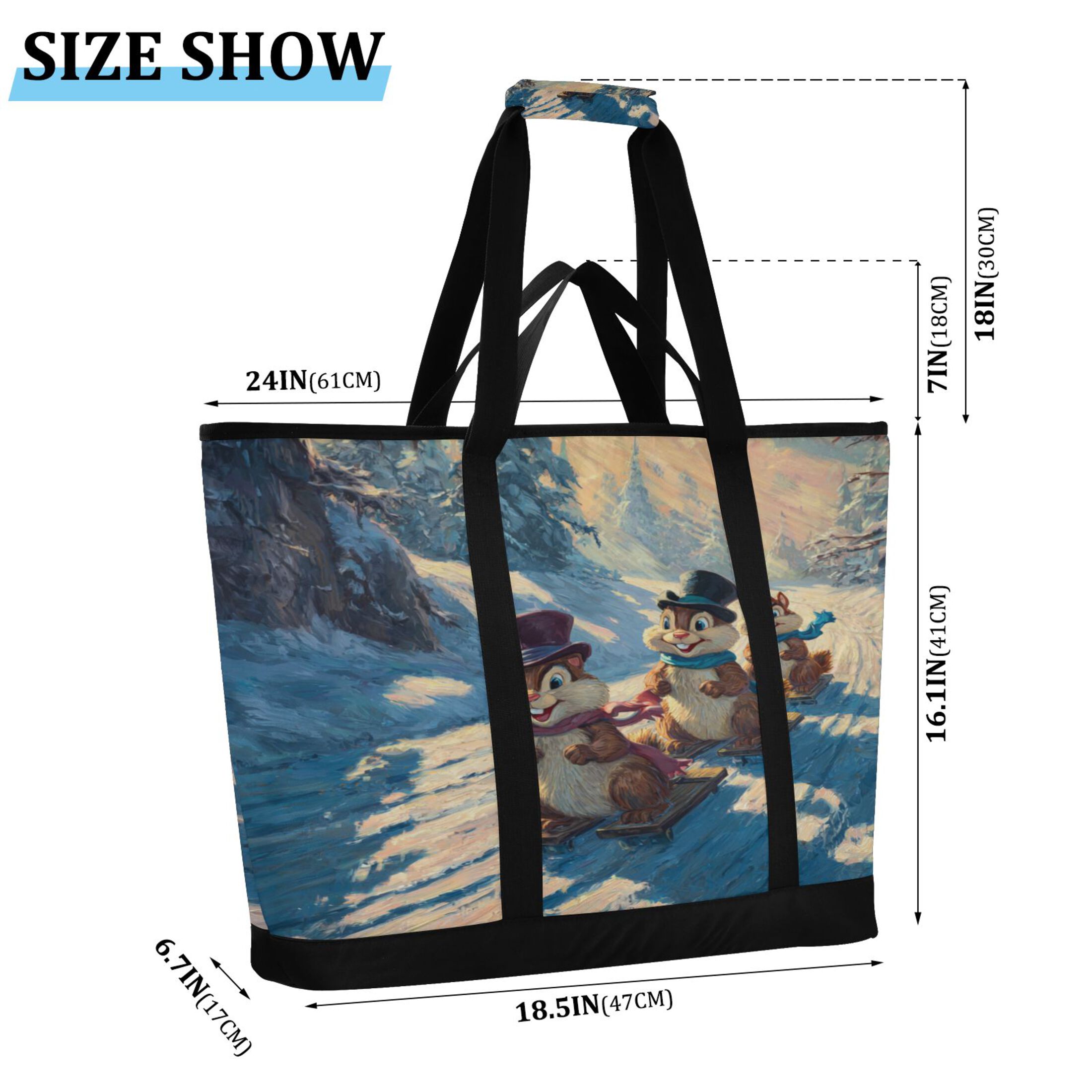 Extra-Large Wide Opening Design Capacity Hand-Held Ice Pack Thickened Insulation Layer For Long-Lasting Cold Retention For Outdoor Shopping Picnics And Camping Three Lovable Chipmunks