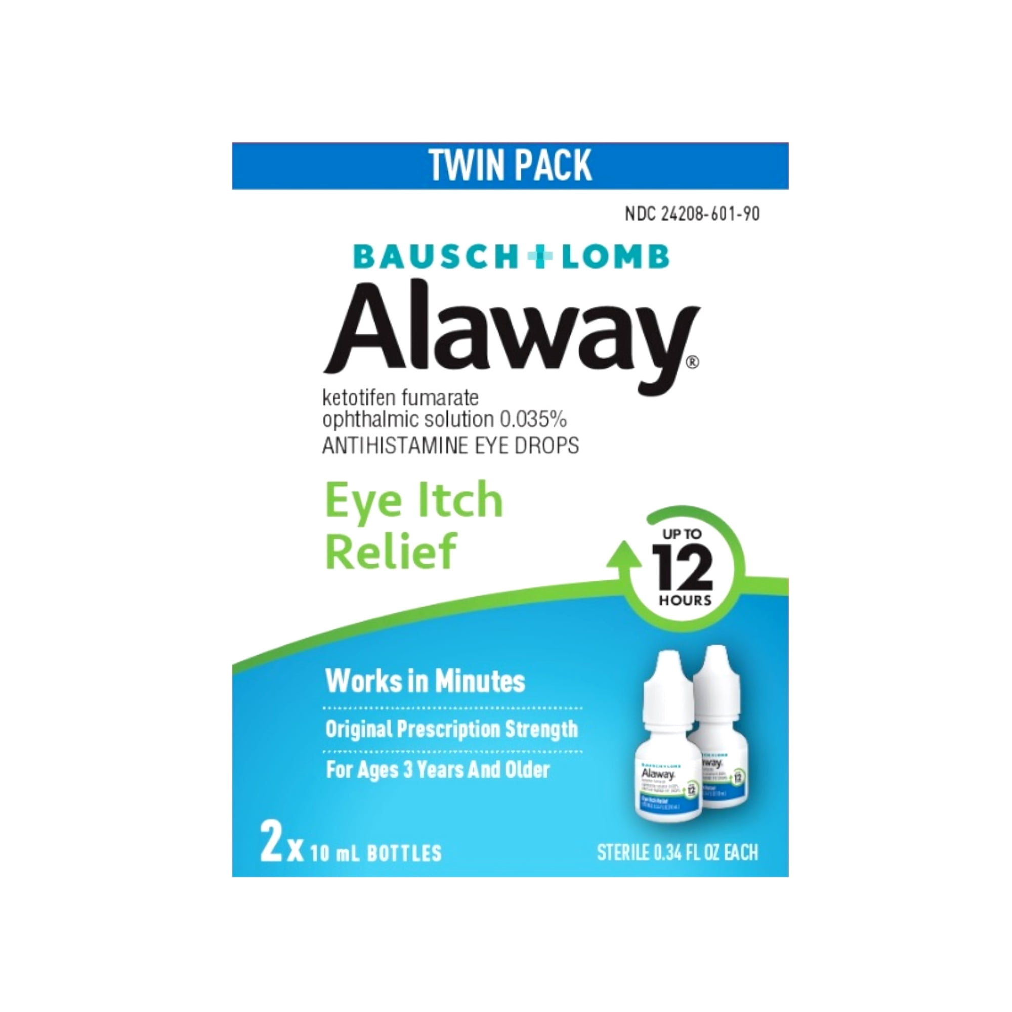 Bausch + Lomb Alaway Antihistamine Eye Drops, Twin Pack, Eye Itch Relief, Up to 12 Hours, 2 x 10 mL 0.34 fl oz (Pack of 2)