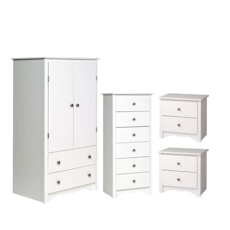4 Piece Bedroom Set With 2 Nightstands Wardrobe Armoire And Lingerie Chest In White Walmart Com