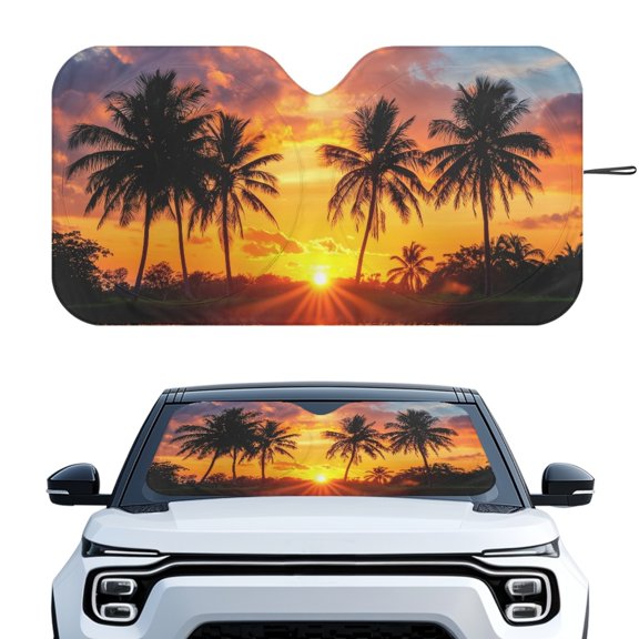 Yuyamidu Sunset Car Sunshades for Windshield Coconut Tree Windshield Sun Shade Car Accessories Foldable Car Window Visor for Auto SUV Van Car Protector
