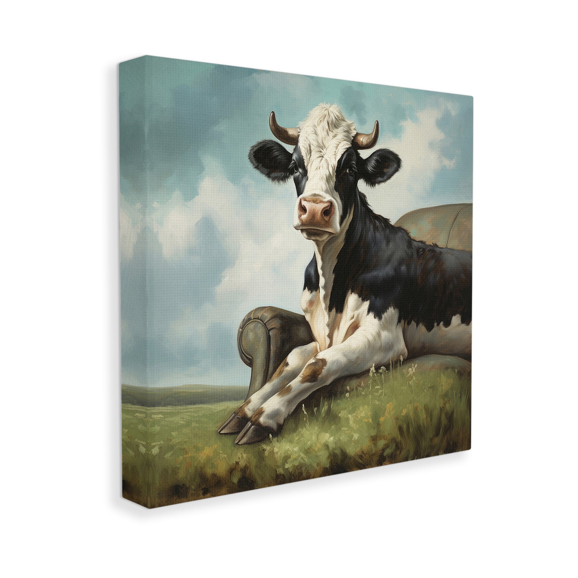 Stupell Industries Cow on Country Couch Animals & Insects Painting Gallery Wrapped Canvas Art Print Wall Art, 17 x 17