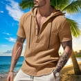 thumbnail image 2 of hotojiny Men's Short Sleeve Hoodie Casual Cotton Linen Big and Tall Sweatshirt Loose Fit Fashion Button Pullover Shirt with Pocket, 2 of 7