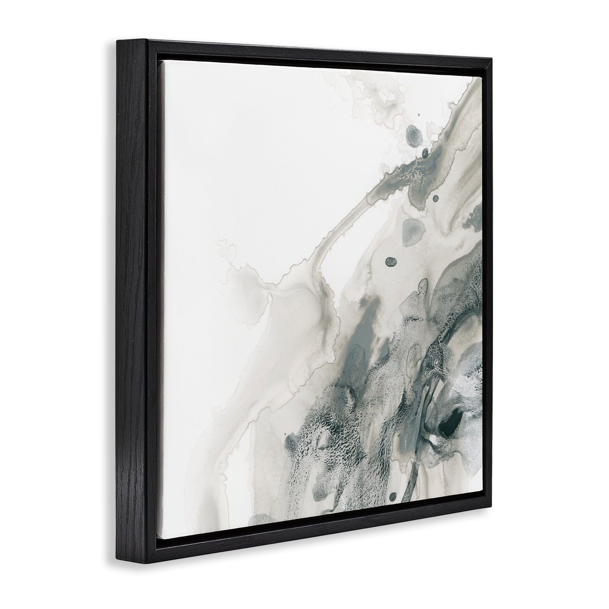 Stupell Industries Grey Splash on White Abstract Painting Black Floater Framed Canvas Art Print Wall Art, 25 x 25