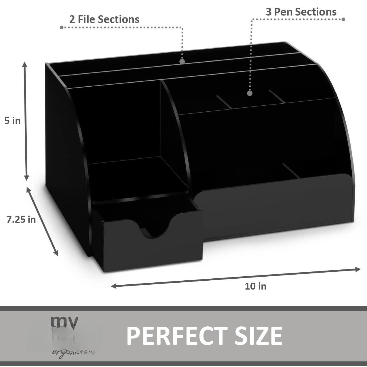 Black Desk Organizer With 9 Compartments - Desktop Office Supplies And Accessories