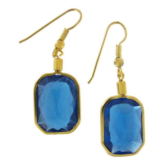Cobalt Blue Faux Jewel Octagon Dangle Drop Pierced Earrings 1 3/8" Ladies Adult Female Women