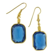 Cobalt Blue Faux Jewel Octagon Dangle Drop Pierced Earrings 1 3/8" Ladies Adult Female Women