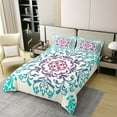 thumbnail image 2 of Bohemian Floral 100% Cotton Duvet Cover,Retro Flower Bedding Set Full,Boho Design Persian Pattern Comforter Cover Farmhouse Decor Chic Flower Bed Sets with 2 Pillowcases Comfy,Teal Purple, 2 of 5