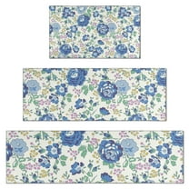 Pioneer Flower Floral Print Pattern Kitchen Rugs Sets Of 3,Kitchen Runner Rugs Non Skid Washable,Decorative Kitchen Floor Mats for Kitchen,Sink,Laundry,17"x30"  17"x47"   17"x59"