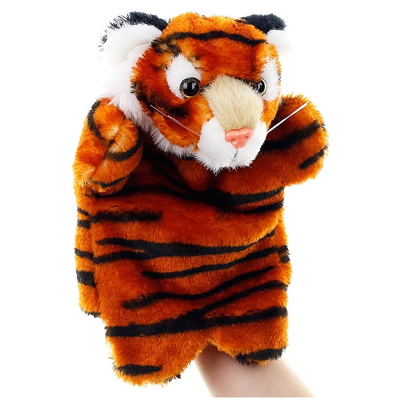 Stri Tiger Toy Plush Hand Puppet Story Telling Props Role Play Accessory Party Favor Parent-child Interactive Doll for Little Girls (Coffee)