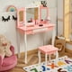 thumbnail image 2 of Set mesa tocador y taburete Costway para niños con Espejo tripartido blanco y rosa, 2 of 4