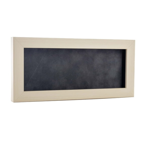 CustomPictureFrames 13x34 White Washed Wood Shadow Box Frame, 3/4" Usable Display Depth, Dark Gray Mat Included