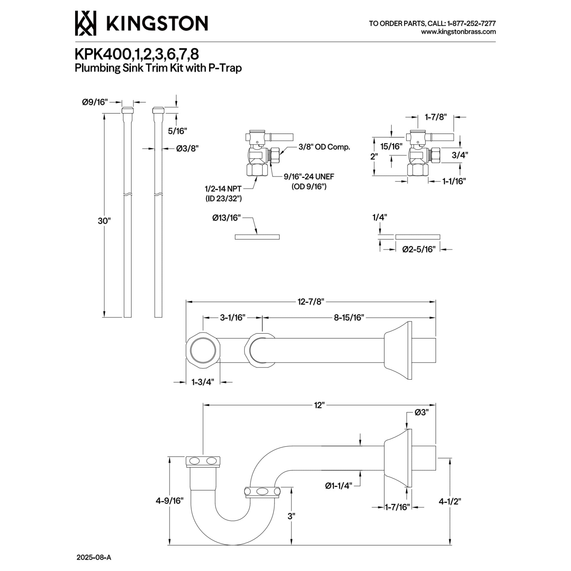Kingston Brass KPK403 Concord Bathroom Plumbing Supply Kit, 1/2" NPT Female Inlet x 3/8" O.D. Compression Outlet, Antique Brass