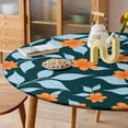 thumbnail image 6 of Orange Flowers Teal Leaves Pattern Round Table Cover Kitchen Printed Waterproof Tablecloth Elastic Edged Tablecloth Fits Party Wedding Indoor Outdoor Tables, 6 of 8