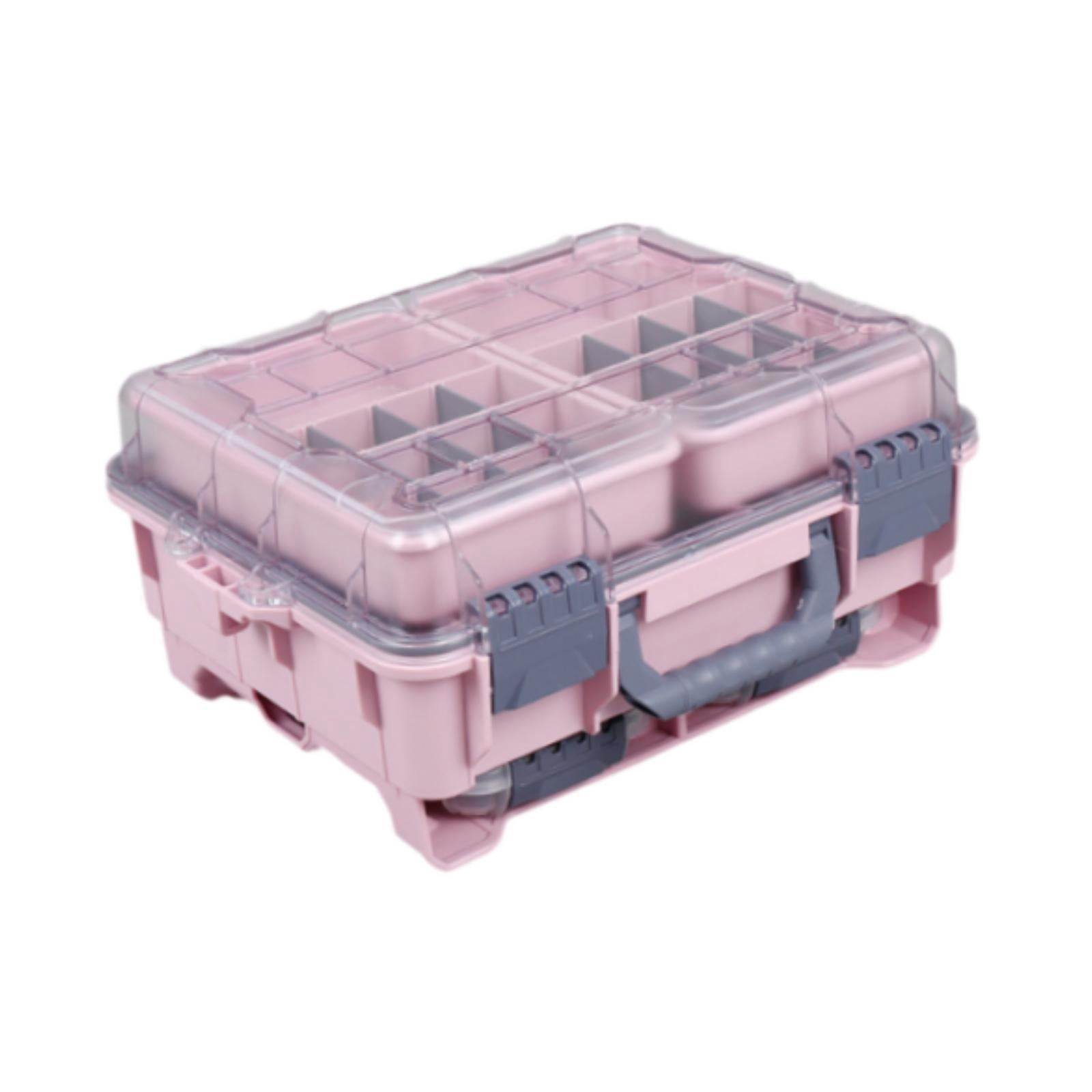 Wswqop Fishing Gear Storage Box Fishing Lure Organizer Multilayer Double Buckles Sturdy Pink