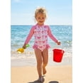 thumbnail image 4 of BemeyourBBs Toddler Baby Girl One Piece Summer Swimsuit Infant Girls Bathing Suit Bow Print Long Sleeve Zipper Up Rash Guard Swimwear Summer Pool Beachwear, 4 of 9