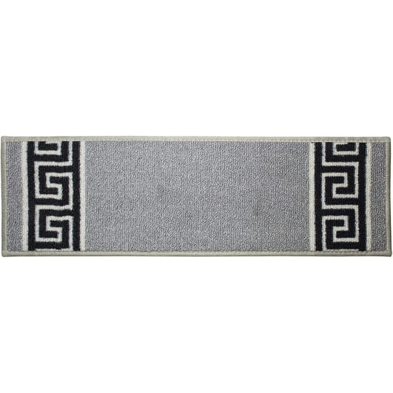 Custom Size Cut to Size Stair Treads Meander Greek Key Grey Customize Slip Resistant Latex Backing Low Profile Stair Tread Set Of 13 (Grey 7in x 36 in)