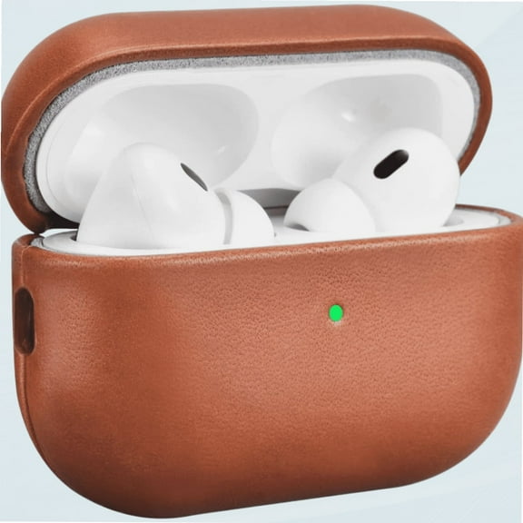 Leather Case for AirPods Pro 2 2022, ICARERFAMILY Premium Genuine Leather Shockproof Protective Case Cover for Apple AirPods Pro 2 Earphones Charging Case (LED Visible) Support Wireless Charger-Brown