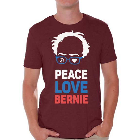 Awkward Styles Peace Love Bernie Men Shirt Bernie for President T Shirt for Men Bernie Shirt United States of America Patriotic Clothing Collection 2020 Choice Peace Love Bernie Fans Gifts for Him