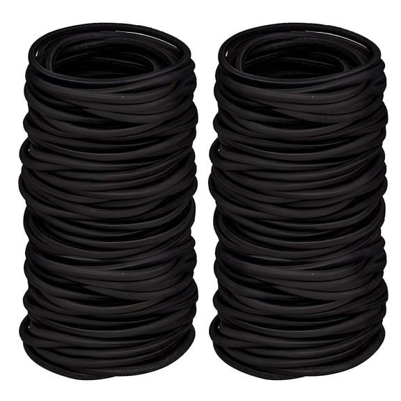 VANIDO 100 Pieces No Metal Hair Elastics Hair Ties Ponytail Holders Hair Bands 4mm Black Elastics Hair Ties Small Bulk Hair Ties Holders Headband For Thick Heavy Curly Hair