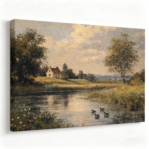 Vintage Country River Canvas Wall Art Impressionist Landscape Poster Rustic Farmhouse Painting Living Room Bedroom Decor Print Ready to Hang 8*12